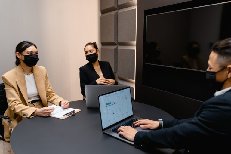 business meeting with masks