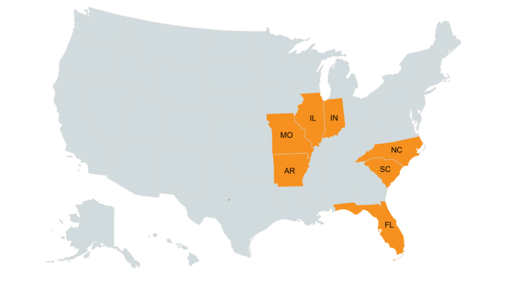 Southeast States Service Area Map